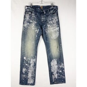 PRPS Jeans Mens 36 Dark Wash Barracuda Distressed Splashed Button Fly